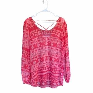 Studio Y | Pink & Pastel Orange Sheer Chiffon Top | Medium